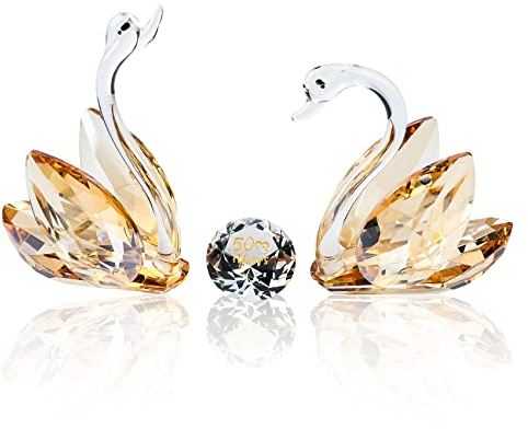 Ornalrist Set of 2 Crystal Golden Swans Gifts for Couple on Wedding 50 Years Marriage Glass Figurines Collectibles 50th Anniversary Presents Keepsake for Parents Home Decor