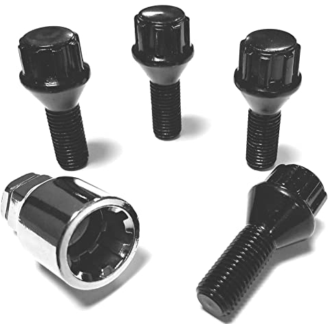 Felgenschloss M12x1,5x25mm Kegelbund 60° kompatibel mit Dacia Fiat Mercedes Mitsubishi Nissan Opel Renault Smart Suzuki 4x schwarze Felgenschlösser Felgensicherung Radsicherung Radschrauben Radbolzen