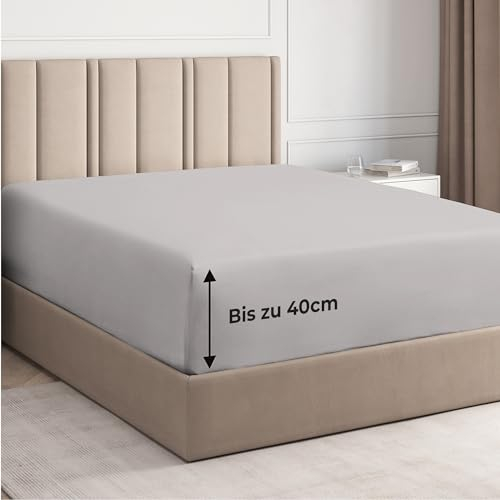 Spannbettlaken 160x200 cm – 40 cm Steghöhe – Aus gebürsteter Polyester-Mikrofaser – Spannbetttuch geeignet für Boxspringbetten – Passt auf Matratzen bis zu 40 cm – OEKO-TEX Zertifiziert, Hellgrau