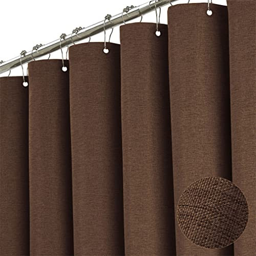 Rideau de douche en lin de qualité supérieure - 240 x 200 cm - Imperméable - Anti-moisissure - Pour salle de bain - Café - 180 x 200 cm