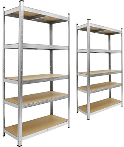 ECD Germany Juego De 2 Estanterías Almacenamiento Para Cargas Pesadas 170x70x30 cm De Metal Galvanizado Con 5 Estantes De Madera MDF Cargable Hasta 350kg Montaje Sin Tornillos Banco De Trabajo Taller