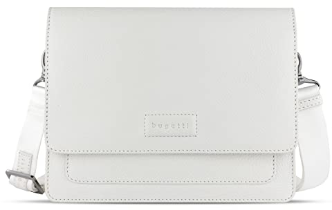 bugatti Elsa Schultertasche M mit Überschlag, Damen-Umhängetasche aus Leder in weiß