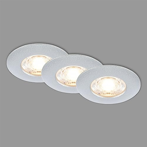 BRILONER – 3er Set LED Einbaustrahler 230V, LED Strahler Badezimmer IP44, Deckenstrahler, Spots, Deckenspots flach, Chrom Matt