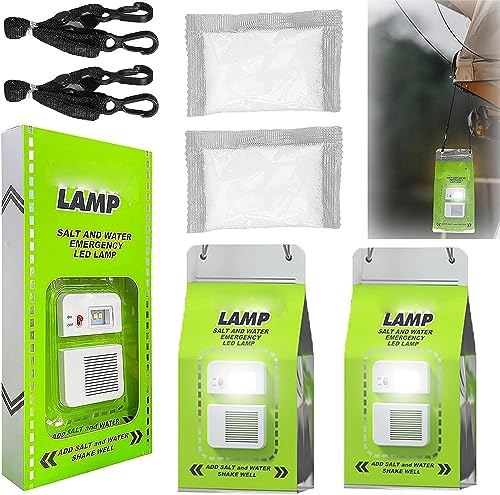 Ashopfun Lámpara de agua salada, bolsa de luz portátil de agua salada para exteriores, luz de emergencia para agua salada, 3 luces LED, equipo de supervivencia, uso sostenible 140 horas (2 piezas)