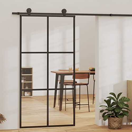 GuyAna Schiebetür ESG-Glas und Aluminium 102x205 cm Schwarz TüRblatt SchiebetüR GlastüRen FalttüRen