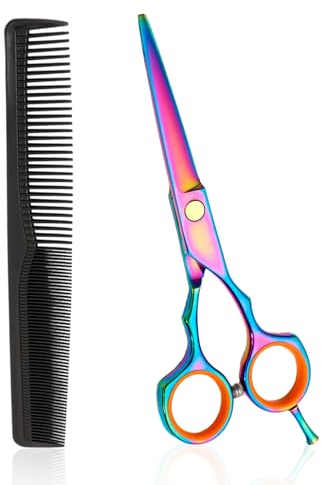 MEMOFYND 1 Stück Friseurschere mit Kamm, Edelstahlschere, professionelle Friseurschere, geeignet für Salon, Friseur, Männer, Frauen