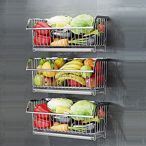 Cesta Colgante Frutero Pared - Estantes para Fruta de Metal, Capacidad De Carga Fuerte, Ideal para Cocina - Negro/Plata - ¡Organiza tu Cocina con Estilo y Guarda Tus Frutas y Verduras!