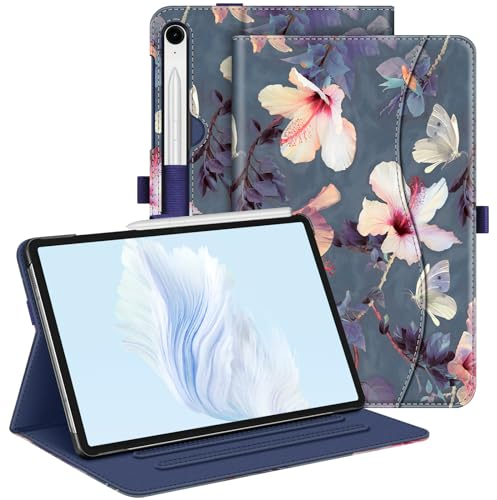 FINTIE Coque pour Samsung Galaxy Tab S10 FE 10.9 Pouces 2025/Tab S9 FE 10.9”/S9 11 2023 - Housse Multipositions Ajustables, Etui avec Poche de Document, Fonction Sommeil/Réveil Auto, Fleur Hibiscus