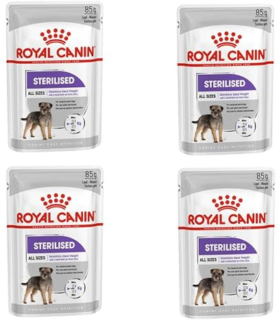 Royal Canin STERILISED Mousse | 4er Pack | 4 x 12 x 85 g | Alleinfuttermittel für ausgewachsene und kastrierte Hunde ab dem 10. Lebensmonat | Reich an verdaulichen Proteinen