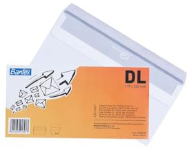 Bantex Selbstklebende Briefumschläge/Umschläge DL (22 x 11 cm), Weiß, 25 Stück in Folienpackung