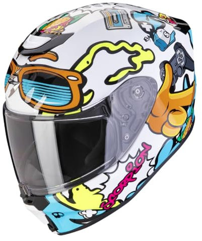 Scorpion EXO-JNR Fun weiß-blau Kinder-Motorradhelm ECE 22.06 mit AirFit-System und Pinlock, S 48/49