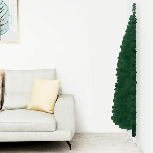ARKEM Slim Artificial Half Christmas Tree with Stand Green 150 cm,Artificial Christmas Tree Hinged Spruce Xmas Tree,Foldable Metal Stand for Home/Office Holiday Decoration Indoor & Outdoor