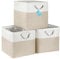 OrganiHaus 33x33 Cube Storage Bins Set of 3, Fabric Cube Baskets for Storage Shelves, Foldable Storage Cubes for Kallax Organizer Cube Bins w Rope Handles, Cubby Bins for Nursery Decor -Beige/White
