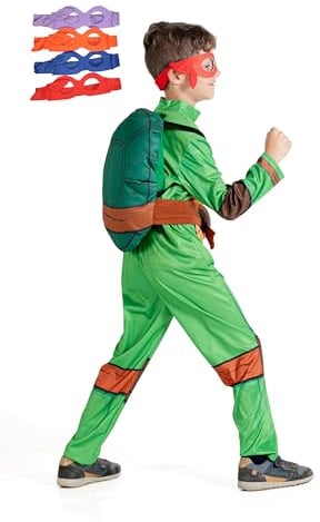 Ciao- Ninja Turtle costume disguise fancy dress boy official TMNT Teenage Mutant Ninja Turtles (Size 7-9 years) with padded shell and interchangeable masks