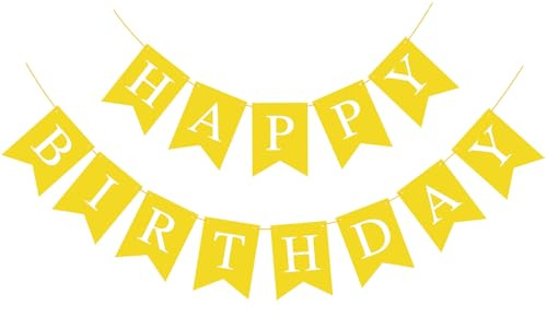 Waenerec Gelbes Geburtstagsbanner Schild Happy Birthday Wimpelkette Banner Girlande für Kinder Mädchen Frau Geburtstag Tee Party Dekorationen Wimpelkette Flagge Geburtstag Party Supplies
