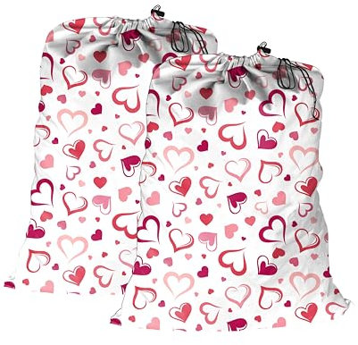 Maishijie 2 x strapazierfähige Wäschesäcke aus Baumwollleinen (Herz)