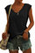 NARRAME Camiseta de Mujer con Mangas Casquillo y Cuello en V, Blusa de Verano para Mujer, Blusa Informal Ligera Liso Negro Small S 34-36