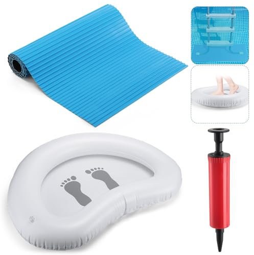 Tinideya Summer Protective Ladder Mat Inflatable Portable Foot Soaking Basin Set 9 x 30 Inches Pool Step Pad with Non Slip Stripe Portable Pool Foot Soak Washing Tub for Swimming Pool Spa Supplies