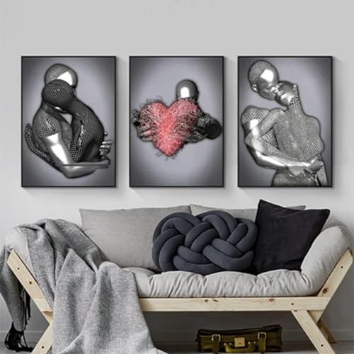 JNAOZI 3D Metall Figur Statue Leinwand Gemälde Liebhaber Skulptur Poster Abstrakt Poster Afrikanische Frau Leinwand Bilder Poster,Rahmenlos (Poster-03,60x90cm*3Pcs)