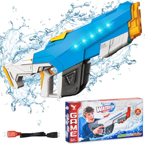 SPINNE LUCAS Wasserpistole Elektrisch, EIN-Knopf-Automatik Wasserspritzpistole, Wasserpistole Große Reichweite mit Licht, Automatische Wasserpistole für Kinder und Erwachsene (Blau)