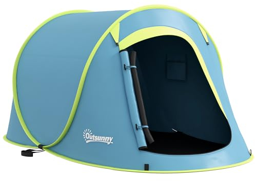 Outsunny Tienda de Campaña para 2-3 Personas Pop-Up Tienda Acampada Portátil Impermeable de 2000 mm con Ventana para Camping Pescar Senderismo 245x148x105 cm Azul