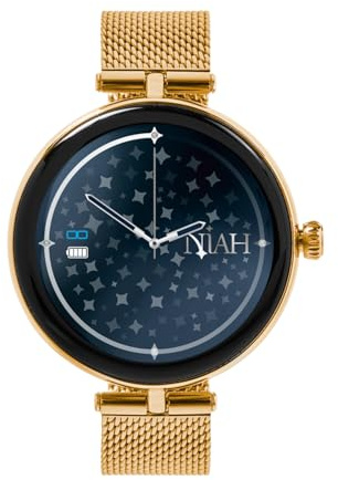 TECHMADE Smartwatch Niah Lyra, orologio digitale gioiello, schermo AMOLED, chiamate, notifiche, funzione SOS, sport, compatibile con IOS e android (MAGLIA MILANO GOLD)
