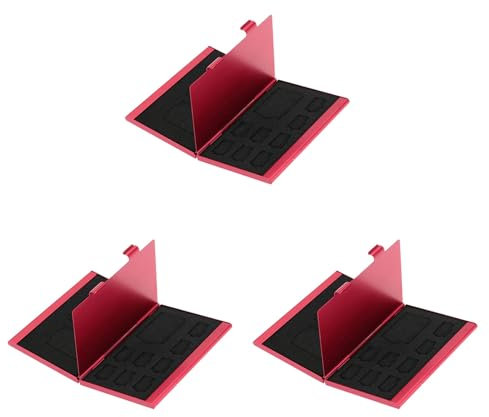 Goorvoucs 3X 12 in 1 Aluminium Aufbewahrungsbox Tasche Speicherkarte Fall Halter Brieftasche Große Kapazität für 4 X Sd Micro-Sd Sdhc Sdxc Mmc 8 X Tf SIM Karte (Rot)
