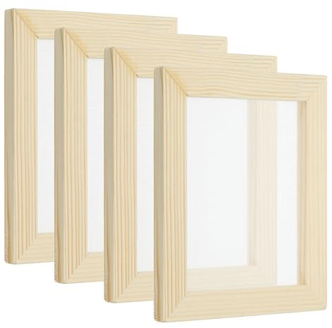 PATIKIL 7.1x5.9 Wooden Paper Making Screen, 4 Pack Paper Making Mould Frame Papermaking Mould Deckle for DIY Paper Craft Dried Flower Handcraft, Natural Color