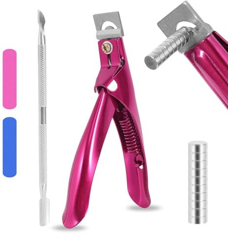 Upgade Acrylic Nail Clippers Set, Stainless Steel Nail Tip Clipper, Accurate False Nails Clipper, Nail Extension Clipper with Magnets Nail File Steel Push, U-Shaped Nail Clippers for Home Nail Art