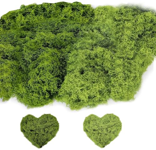YUZHEDM Kunstmoos zum Dekorieren Dunkelgrün 100g + Hellgrün 100g Plüschstil Kunstmoos zum Basteln Künstliches Moos Deko Kunst Moos Fake Dekomoos Bastelmoos Kunstmoos zum Basteln Miniatur Garten Deko