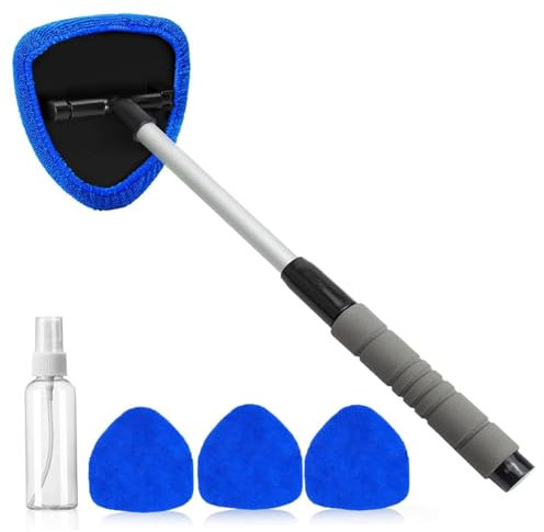 Windscreen Cleaner Tool, 180° Rotating Head Extendable Windscreen Cleaner Bursh with 4 Reusable & Washable Pads Car Demister Window Cleaning Kit for SUV RV Truck, Car Demister
