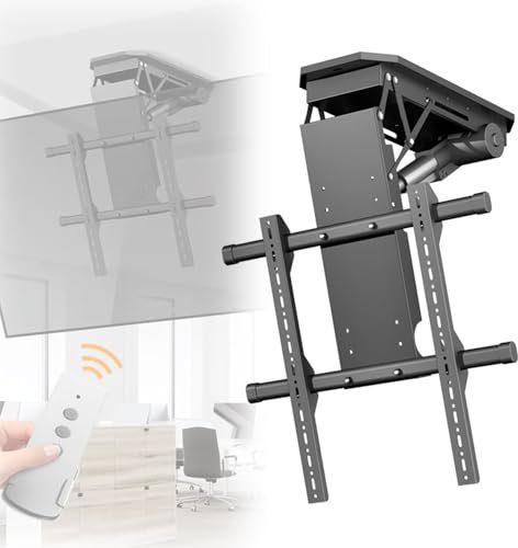 BDJSN 50 - 90 Electric TV Ceiling Mount, 4 Gear Motorised TV Bracket With Remote & Memory Manual Control, 0-85° Angle Adjustment, Anti-pinch Protection, for Home, Office, Conference Room, Hotel
