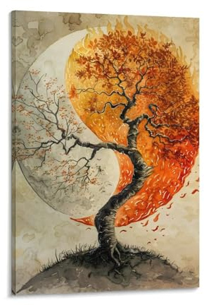LMYmoney Impressions sur toile personnalisées Arbre de vie Yin et Yang Décoration de chambre mignonne Prêt à accrocher Impressions d'art moderne 24x36 pouces (60x90 cm)