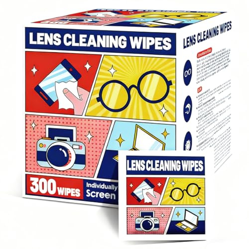 300 PCS Lens Cleaning Wipes for Eyeglasses, Glasses Cleaner for Glasses/Sunglasses, Phones, iPads, Eyeglasses, Tablets, Laptops, Computers, Mirrors, Lens Wipes Individually Wrapped, 6 * 12cm