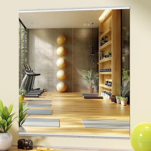 WINNICE Home Gym Mirror, 200 x 90cm, 2PCS Large Full Body Mirror for Yoga, Silver Frameless Tempered Glass, Wall-Mounted Wall Mirrors for Home Gym, Workout, Garage, Bedroom, Bathroom, Dance Studio