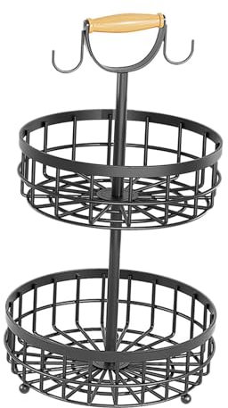 F Fityle Cesta de canasta de frutas de vegetales de 2 capas Cesta versátil de fruta de la fruta Canasta de metal para la mesa de comedor en el hogar Cebollas