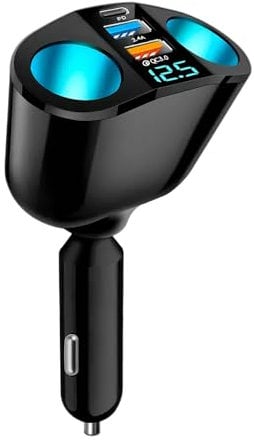 12v-24v Car Cigarette Lighter Splitter, Dual Usb Car Charger, 360 Degree Car Cigarette Lighter Multi Socket, Fast Charging, for Vehicle Devices Smart Phones GPS (Black)