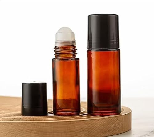 Pchnfei Lot de 2 flacons roulants en verre marron de 50 ml pour huiles essentielles, flacons à rouleaux de parfum, déodorants, conteneurs rechargeables