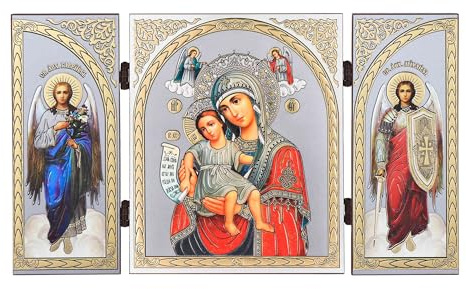 NKlaus Triptychon christliche Ikone Holz, 30x17, 5x0, 7cm Würdig, 1 Stück | Reisealtar; Gottesmutter