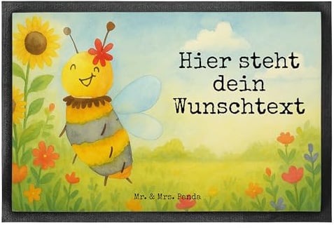 Mr. & Mrs. Panda Personalisierte Fußmatte Biene Blume Design 40 x 60 cm - Geschenk, Fußabtreter personalisiert, Fussmatte, mit Name, personalisierbar
