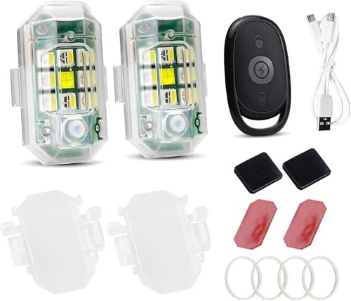 KEWAYO 2 Stück Drahtloses Auto LED-Blitzlichter Akku mit Fernbedienung, 7 Farben Hochhelle Blitzleuchte für Auto, Drohne, LKW, Motorrad, Fahrrad