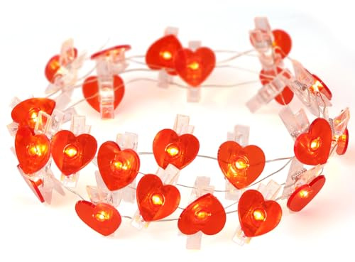 20 LED-Lichterkette, Foto, 2 m, Lichterkette, Herzen, Girlande Love mit 20 Clips, Teenager, Mädchen, Dekoration, Schlafzimmer, zum Aufhängen, für Innenbereich, Hochzeit, Geburtstag, Valentinstag
