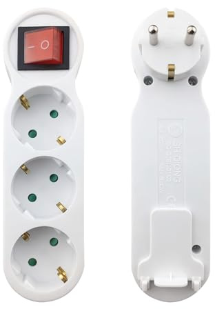 Ladrón de Enchufes Triple Plano, Regleta 3 Tomas con Interruptor y Luz Indicadora, 16A 250V, 3680W, compacta para Pared, Enchufe múltiple para Oficina salón Dormitorio Cocina