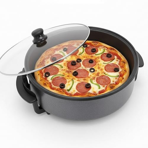 Shov Elektrische Pfanne – Multifunktionale Partypfanne, elektrische Pfanne, Bratpfanne und Pizzapfanne Ø 36 cm breit und 7 cm tief, ideal für Pizza, Braten und Partys!