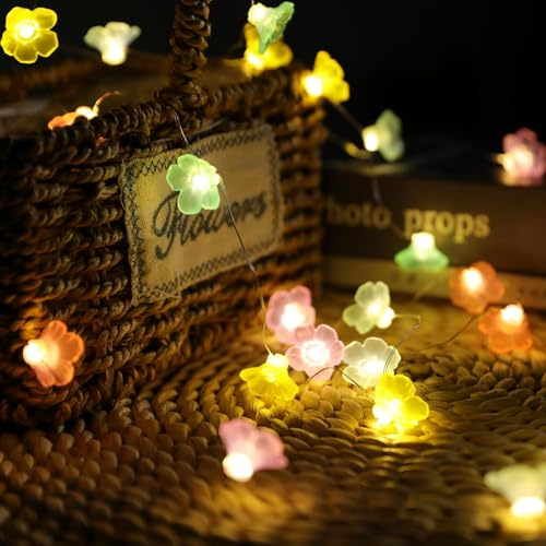 Taechalingo Lichterkette Blumen,2M20 LED Lichterkette Kirschblüte,Kirschblüten-Lichterkette für Mädchen-Schlafzimmer,Japanische Blumen Beleuchtung,Batteriebetrieben für Deko & Party