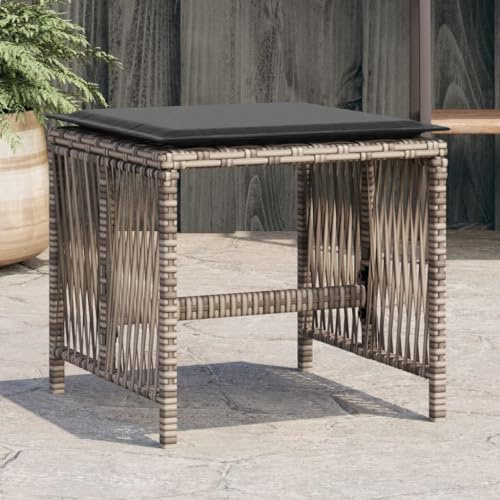Mokuyary Gartenhocker mit Kissen 4 STK. Grau 41x41x36 cm Poly Rattan Poly Rattan, Outdoor Hocker, Garten Sitzhocker, Sitzhocker Terrasse, Terrassenhocker