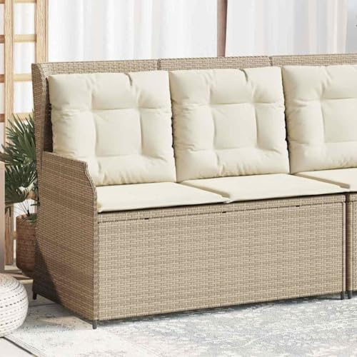 Ordellia Gartenbank Verstellbar mit Kissen Beige, Poly Rattan Relaxliege für Outdoor, 110x67x95 cm, UV-beständig, Robuster Stahlrahmen