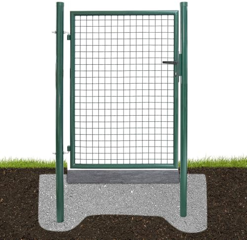 Aopunly Puerta de jardín de metal, 125 x 100 cm, de acero galvanizado, tubo redondo, incluye asa, cerradura y 3 llaves, robusta puerta de jardín para valla de jardín