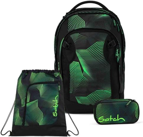 Satch Match Plus Schulrucksack Set 3tlg. inkl. Schlamperbox und Sportbeutel (Seismic Green)