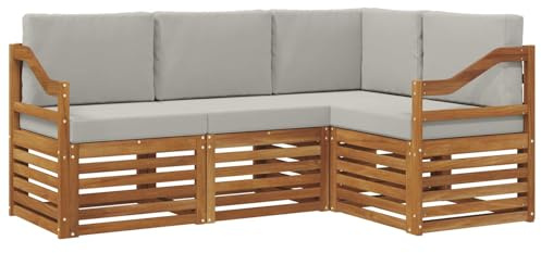 vidaXL Sofagarnituren 4 pcs Natürlich und Hellgrau Massivholz Akazie, Outdoor Sofa, modernes Möbel, robuster Terrassen-Lounge, Garten, Sitzgelegenheit für Wohnzimmer-Set